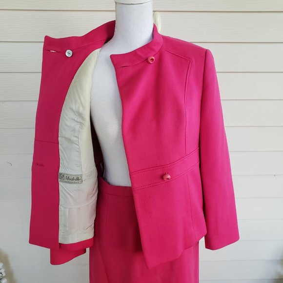 60s Style Hot Pink Jacket / Skirt Suit Set German Made - Picture 7 of 16